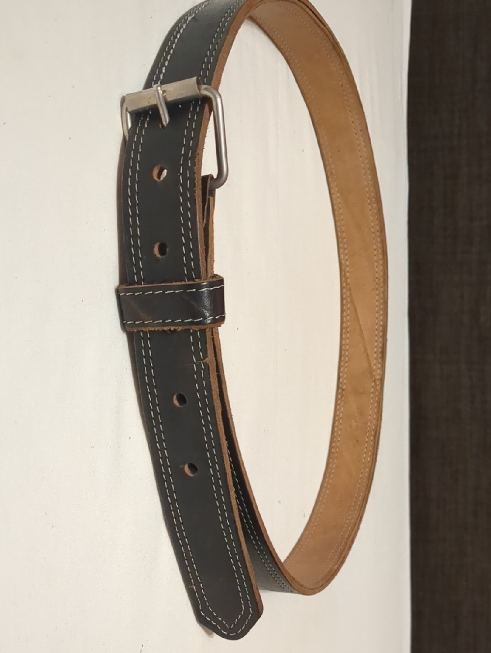 Mens Black Lether 36-42 White Contrast Stitched  Elegant Metal Buckle Belt